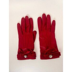 Coach Red Embellished Gloves 100% Leather Silk Lining